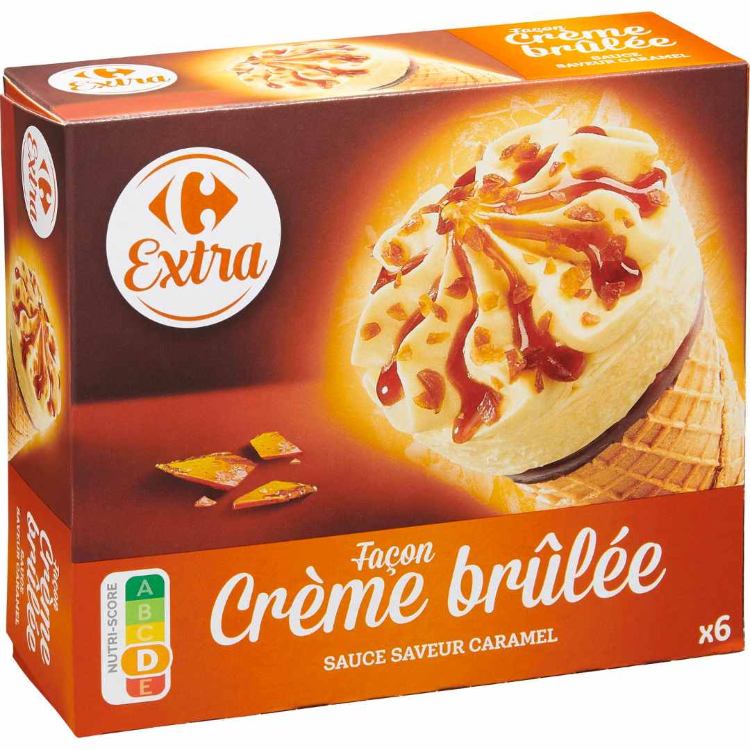 Cône façon crème brûlée sauce saveur caramel x6 Carrefour Extra : photo du produit rappelé le 29/07/2021