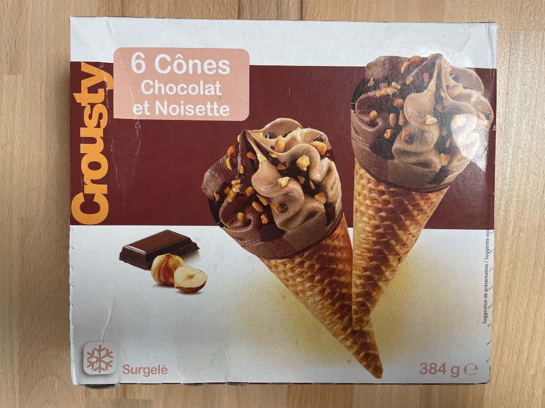 Cônes crousty chocolat noisette : photo du produit rappelé le 16/08/2021