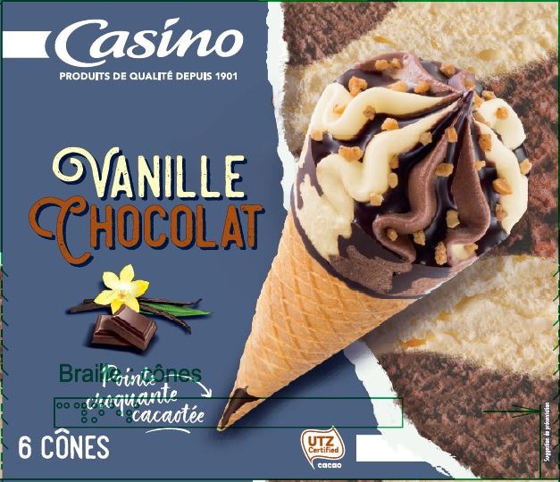 Cônes glacés x6 720ml Casino vanille/fraise, caramel beurre salé : photo 3 sur 3 du produit rappelé le 30/07/2021