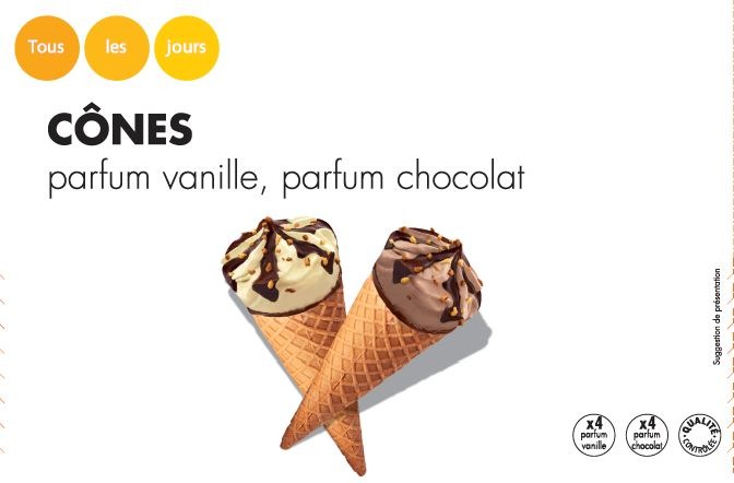 Cônes glacés x8 4 chocolat 4 vanille 880ml tous les jours : photo du produit rappelé le 30/07/2021