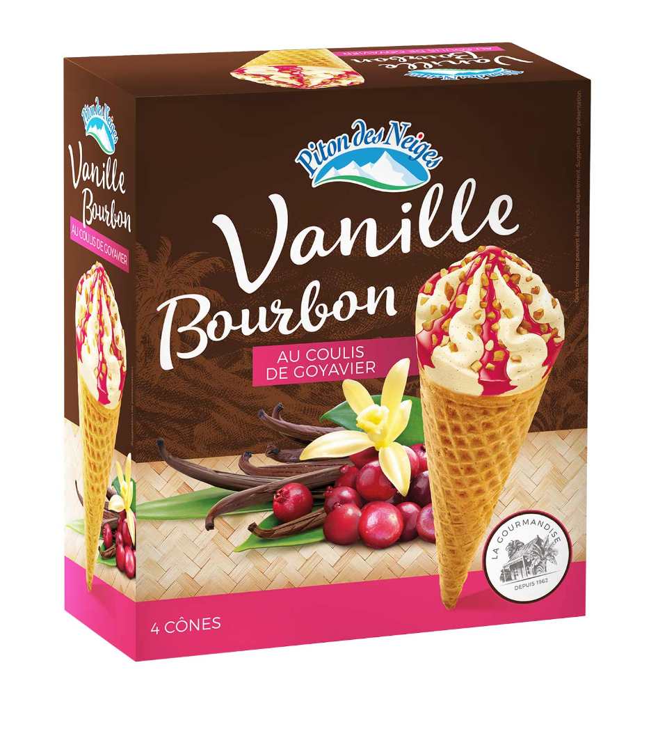 Cônes x 4 piton des neiges vanille bourbon et coulis de goyavier : photo du produit rappelé le 09/02/2022