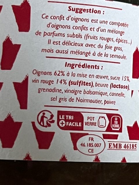 Confit d'oignons Les Bouriettes : photo 2 sur 2 du produit rappelé le 10/02/2026