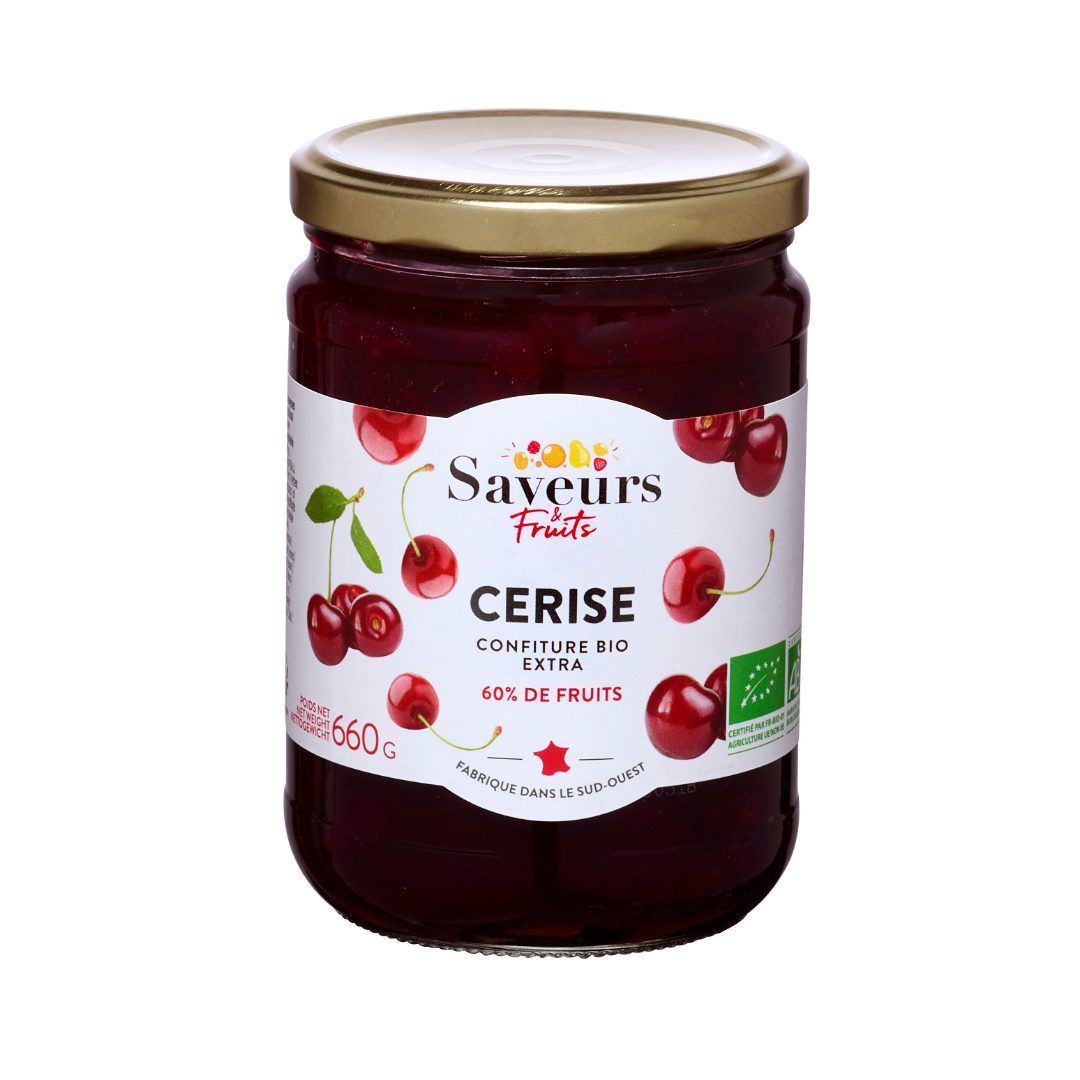 Confiture bio cerise bocal 660g Saveurs & Fruits : photo du produit rappelé le 29/02/2024