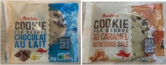 Cookie chocolat au lait + caramel au beurre salé Auchan : photo du produit rappelé le 16/05/2024