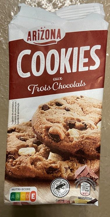 Cookies aux trois chocolats 200g Arizona : photo du produit rappelé le 21/02/2024