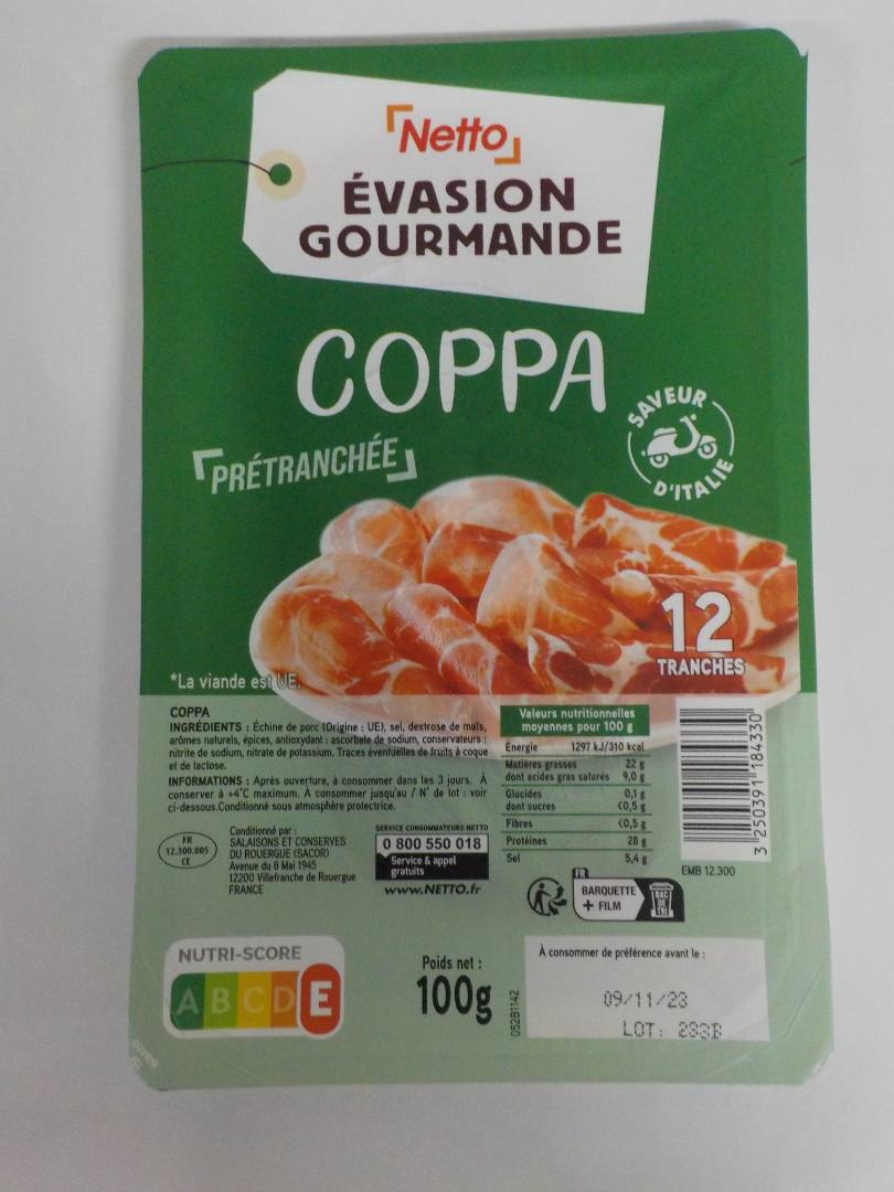 Coppa 100g Netto : photo du produit rappelé le 16/10/2026