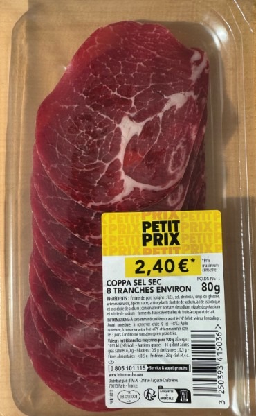 Coppa 8 tranches 80g Neutre Petit Prix : photo du produit rappelé le 20/04/2026