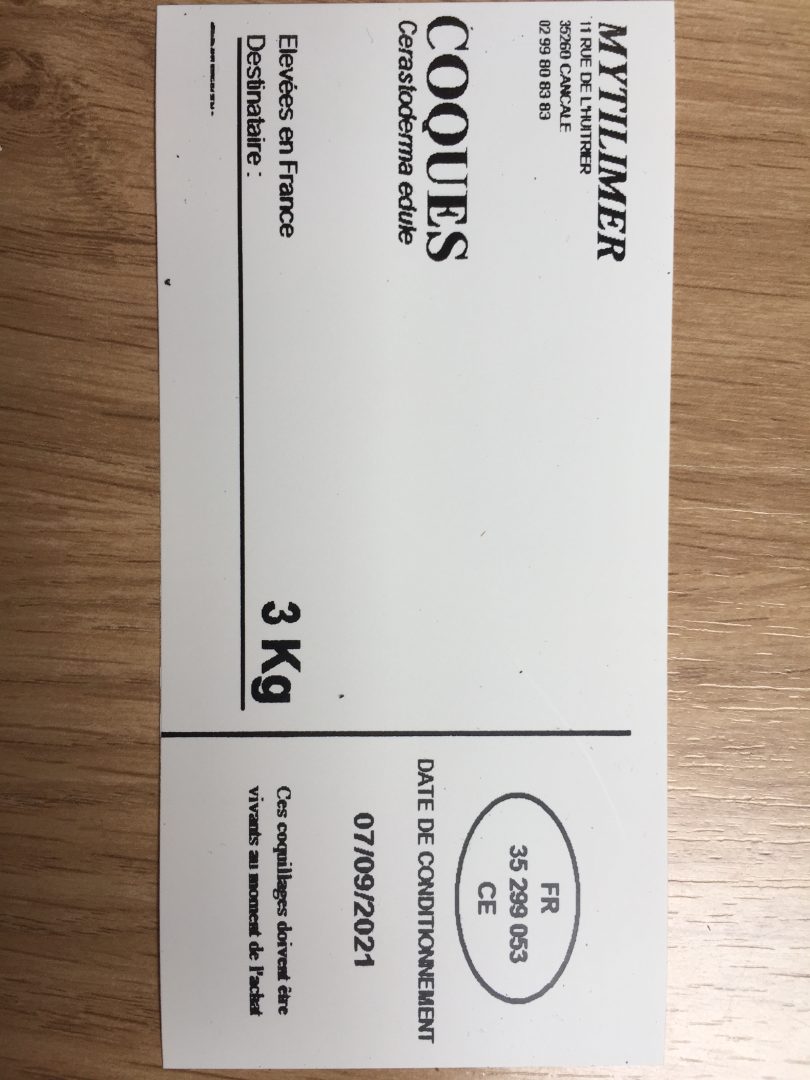 Coques élevée en France : photo du produit rappelé le 13/09/2021