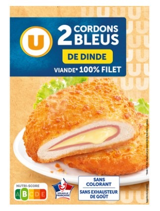 Cordon bleu de dinde u x2 barquette 200g France : photo du produit rappelé le 06/09/2023