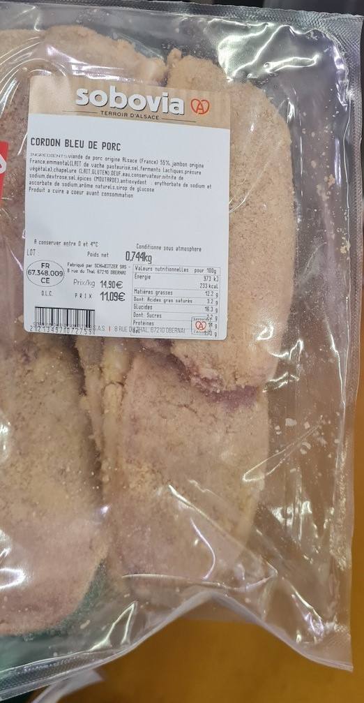 Cordon bleu de porc Sobovia : photo du produit rappelé le 02/12/2024