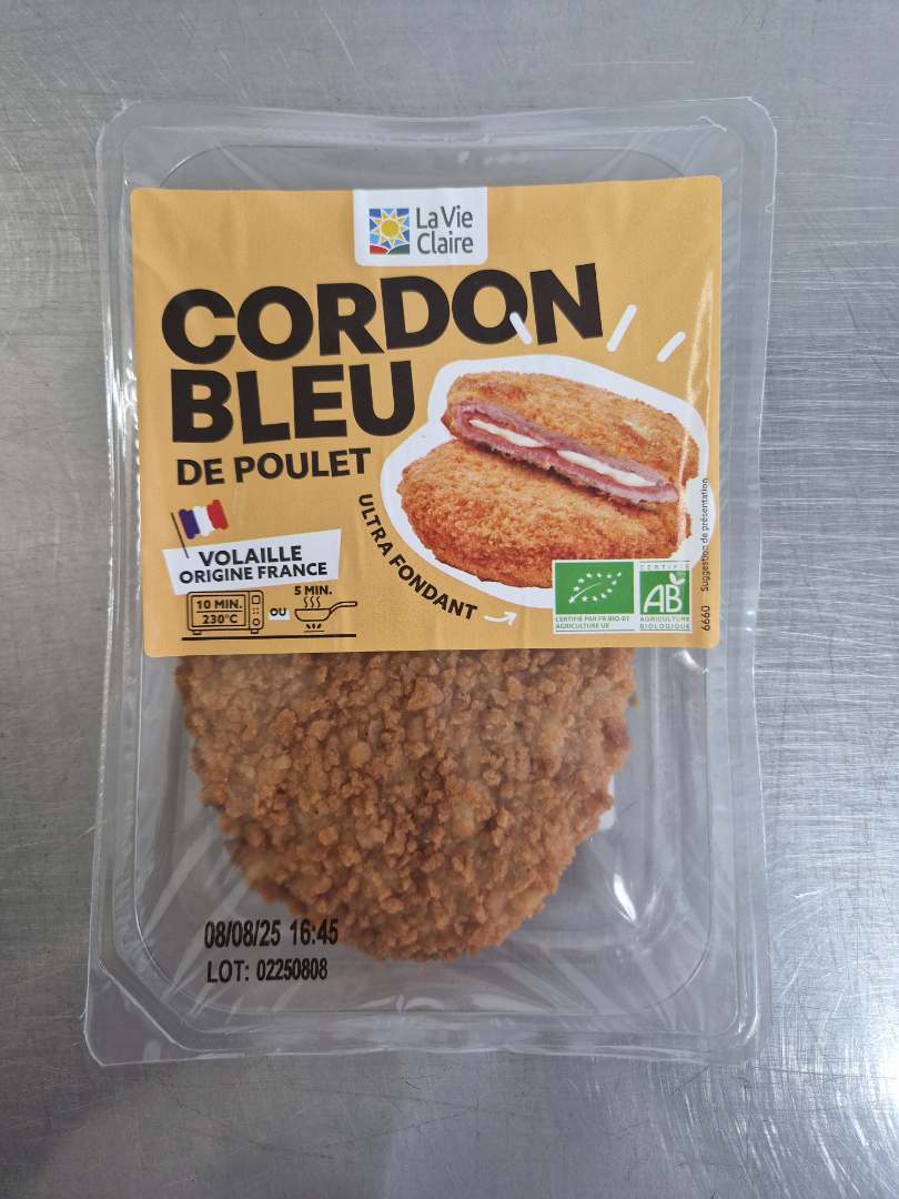 Cordons bleus de poulet La Vie Claire : photo du produit rappelé le 25/07/2025