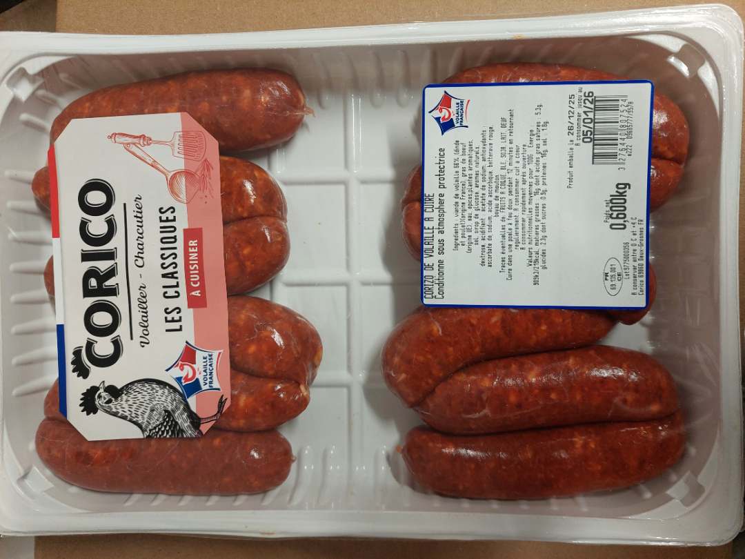Corizo de volaille à cuire Corico : photo du produit rappelé le 29/12/2025