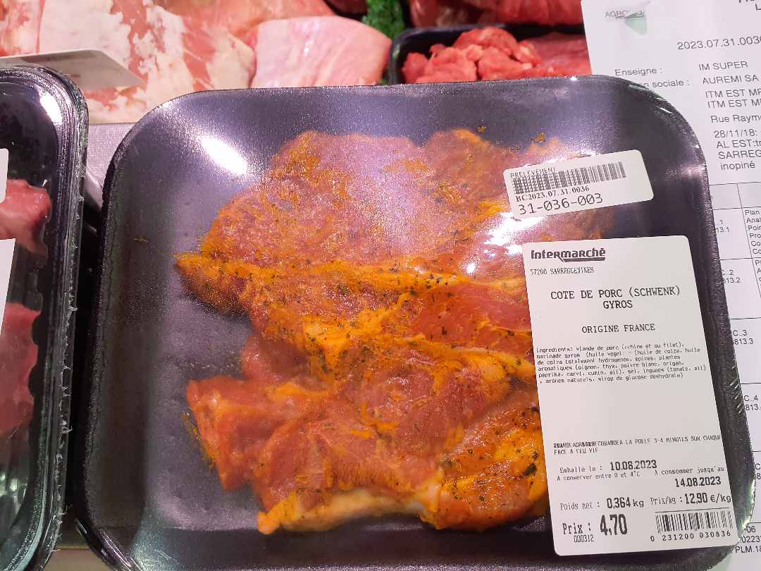 Cotes de porc marinée g/os : photo du produit rappelé le 28/08/2023