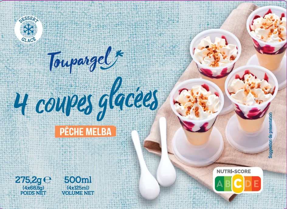 Coupes glacees peche melba Toupargel : photo du produit rappelé le 23/02/2022