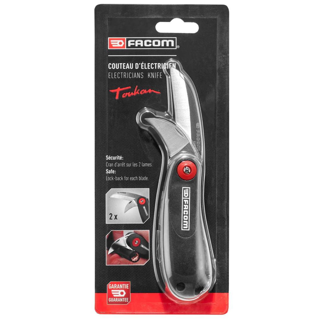 Couteau d'électricien toukan® à cran d'arrêt 2 lames Facom : photo 2 sur 3 du produit rappelé le 15/01/2026