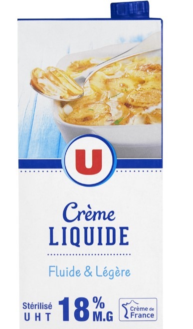 Crème 18% u brique 1l : photo du produit rappelé le 21/07/2021
