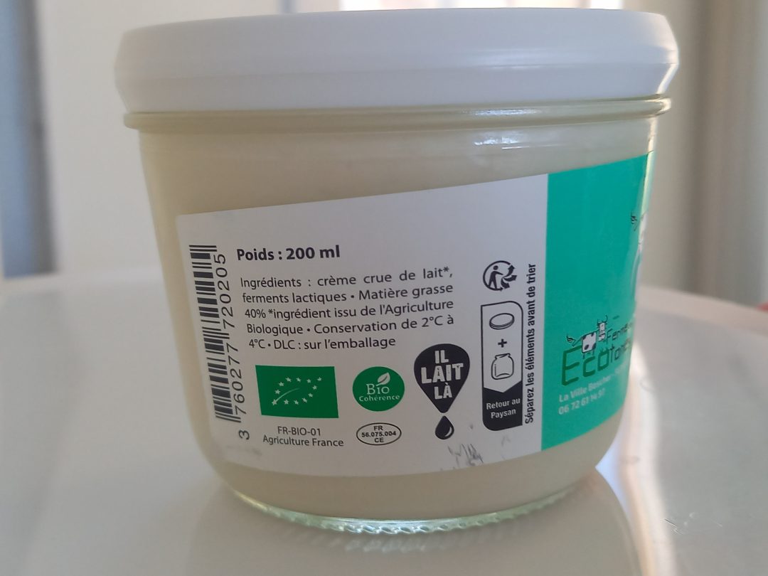 Crème crue Ferme des Ecotones : photo 2 sur 2 du produit rappelé le 24/12/2025