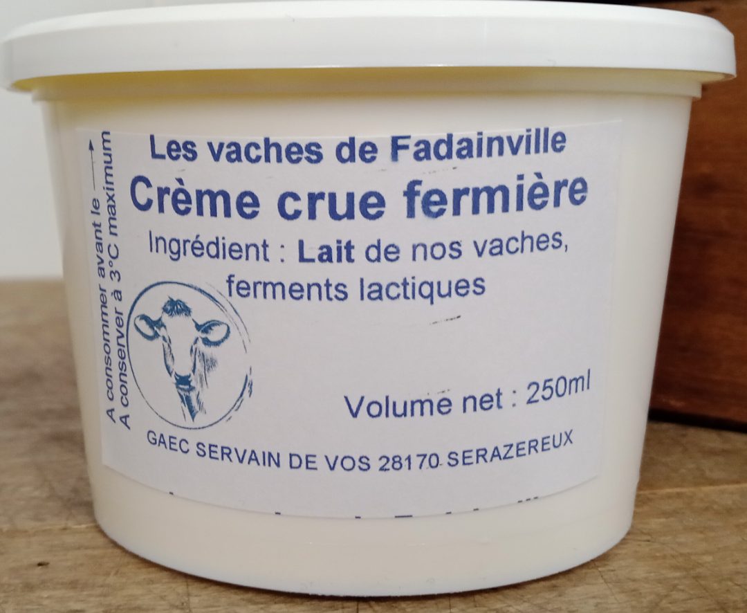 Crème crue Les Vaches de Fadainville : photo du produit rappelé le 07/02/2023