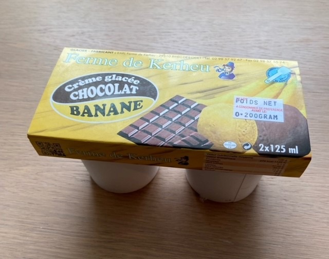 Crème glacée banane / chocolat Ferme de Kerheu : photo du produit rappelé le 24/02/2022