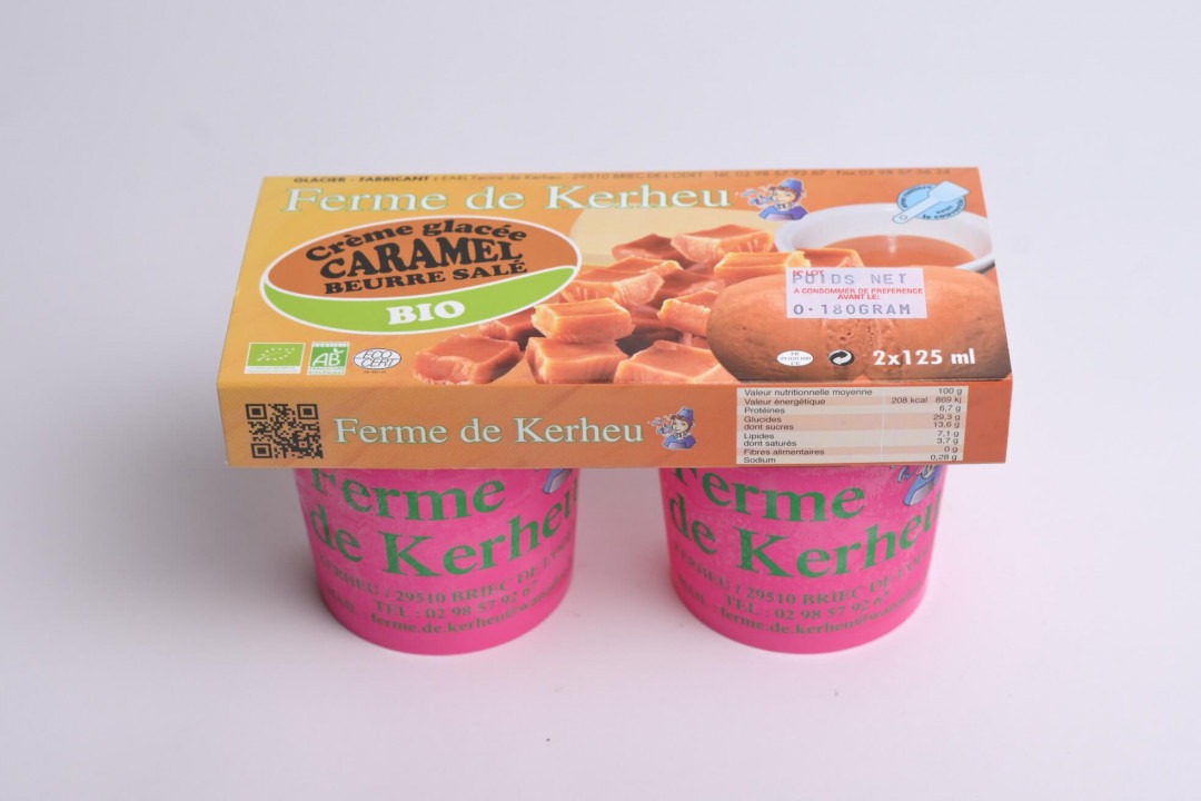 Crème glacée caramel biologique Ferme de Kerheu : photo du produit rappelé le 24/02/2022