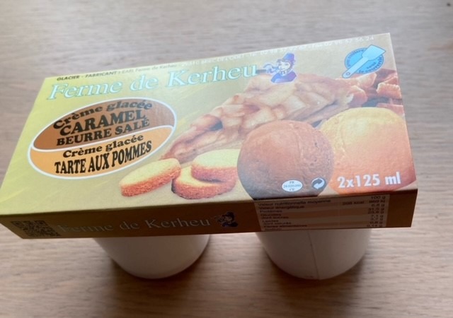 Crème glacée caramel / tarte aux pommes Ferme de Kerheu : photo du produit rappelé le 24/02/2022