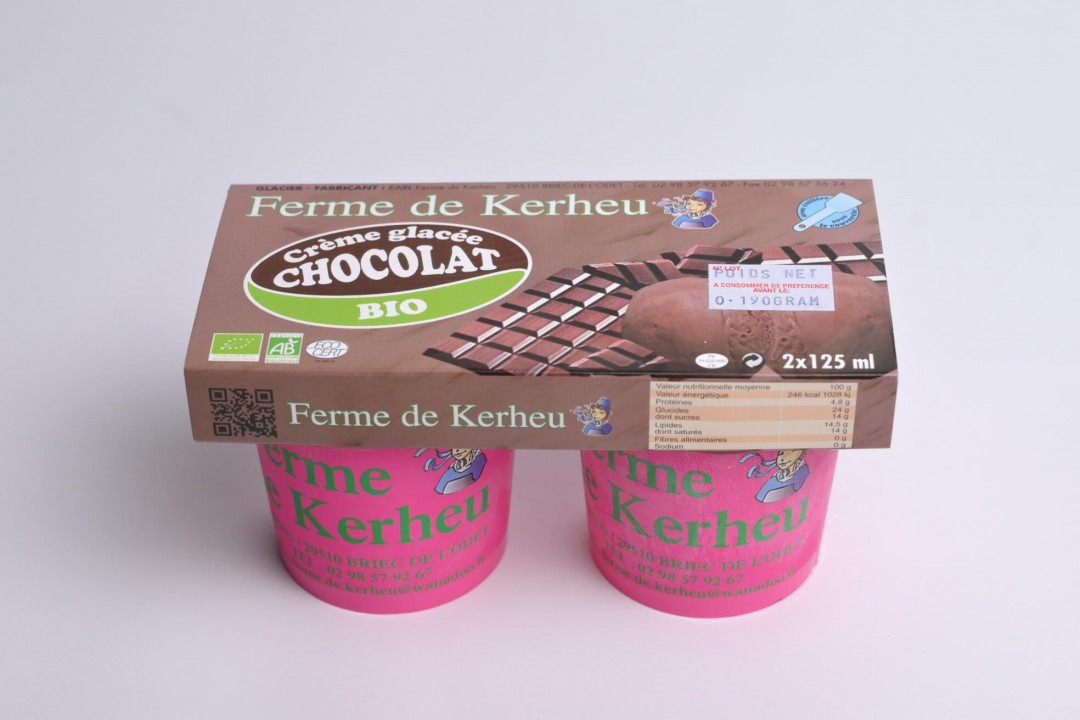 Crème glacée chocolat biologique Ferme de Kerheu : photo du produit rappelé le 24/02/2022