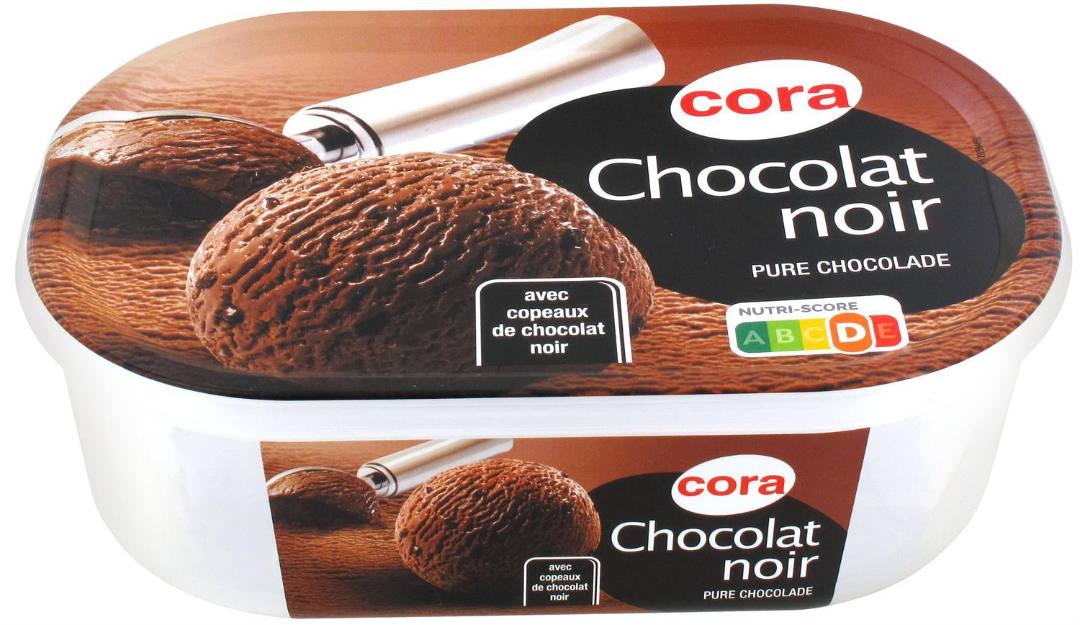 Crème glacée chocolat noir bac 1l Cora : photo du produit rappelé le 29/07/2021