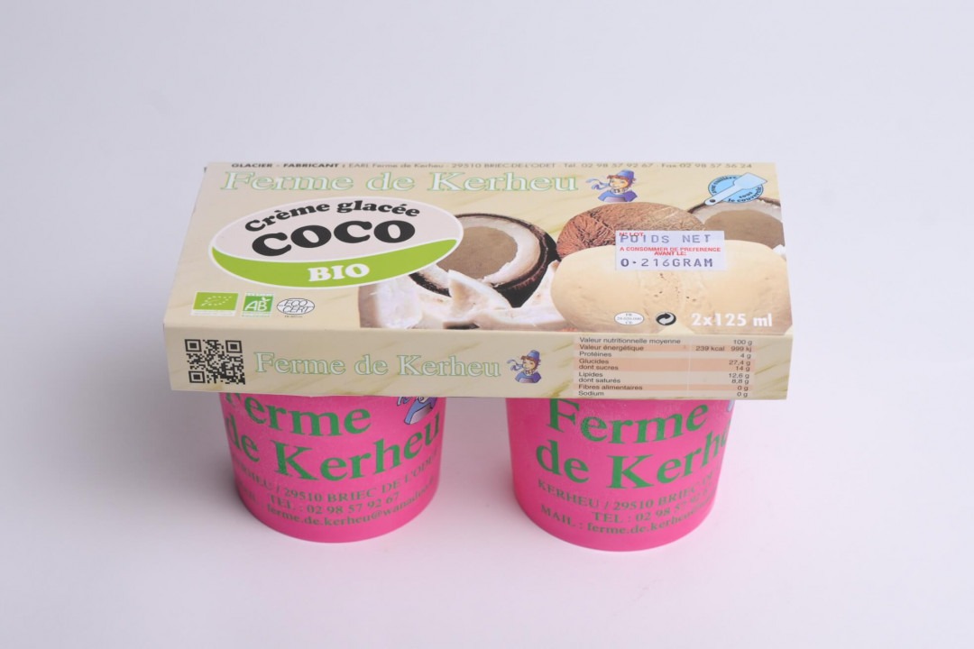 Crème glacée coco biologique Ferme de Kerheu : photo du produit rappelé le 24/02/2022