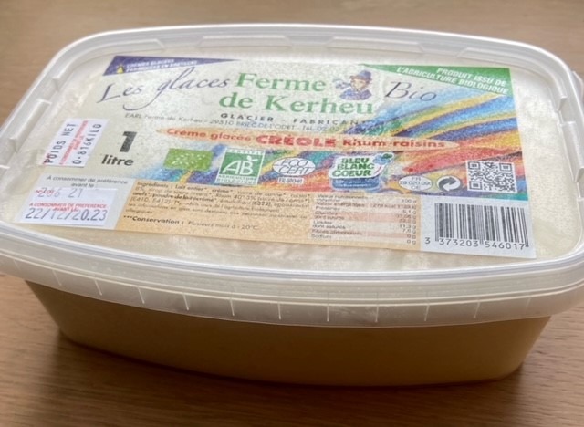 Crème glacée créole Ferme de Kerheu : photo du produit rappelé le 24/02/2022