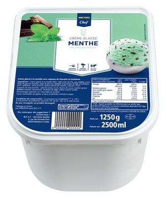 Crème glacée menthe chocolat 2,5 l Metro chef : photo du produit rappelé le 15/12/2021