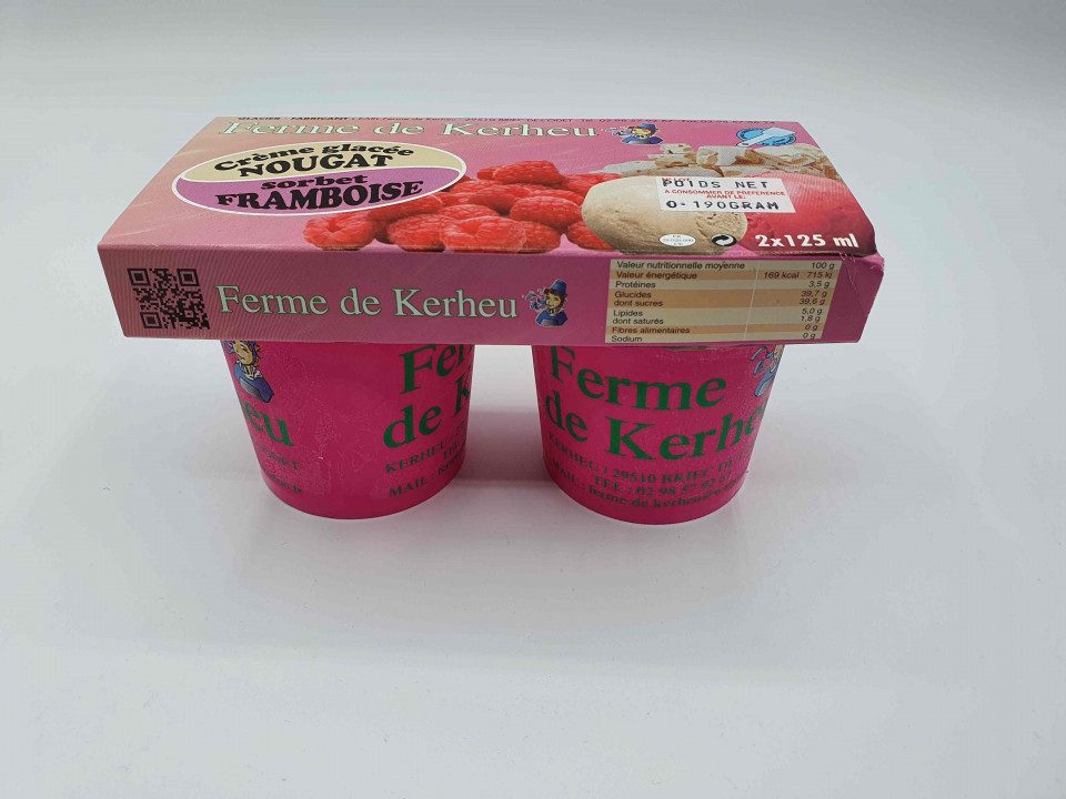 Crème glacée nougat / framboise Ferme de Kerheu : photo du produit rappelé le 24/02/2022