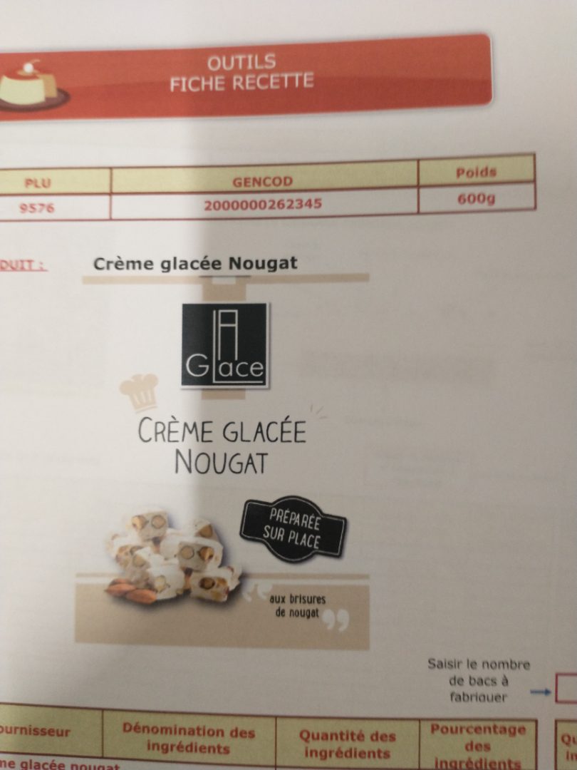 Creme glacee nougat La Glace : photo du produit rappelé le 02/09/2021