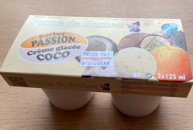 Crème glacée passion / coco Ferme de Kerheu : photo du produit rappelé le 24/02/2022