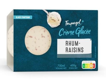 Crème glacée rhum raisin Toupargel : photo du produit rappelé le 26/07/2021