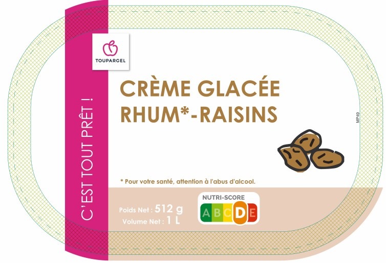 Crème glacée rhum raisins Toupargel : photo du produit rappelé le 13/07/2021