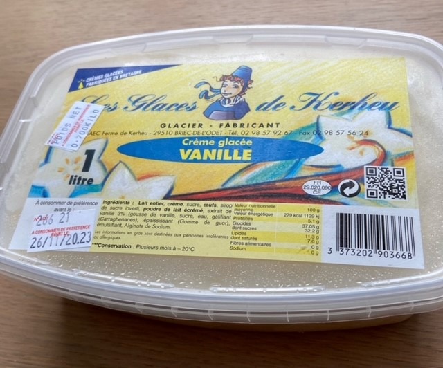 Crème glacée vanille Ferme de Kerheu : photo du produit rappelé le 24/02/2022
