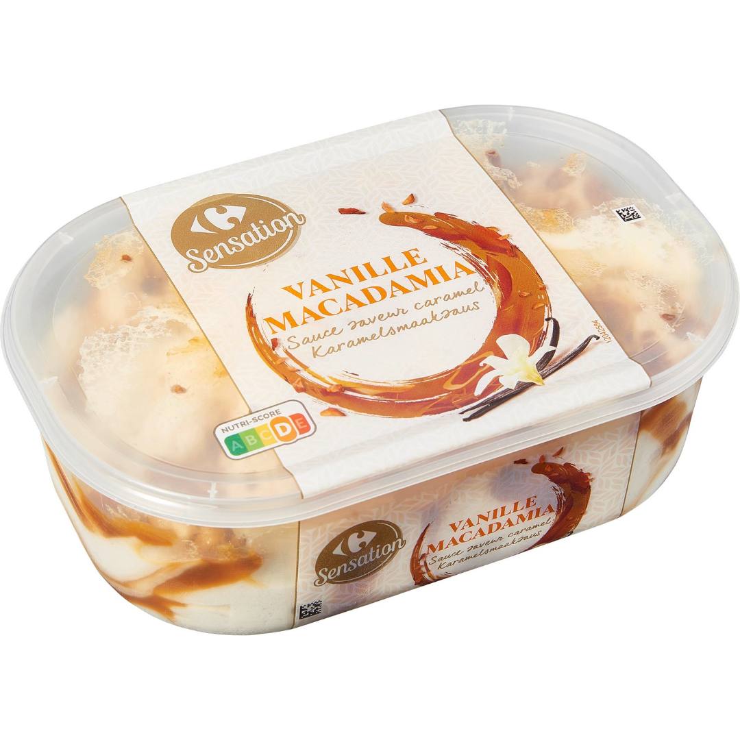Crème glacée vanille macadamia sauce saveur caramel Carrefour Sensation : photo du produit rappelé le 14/06/2021