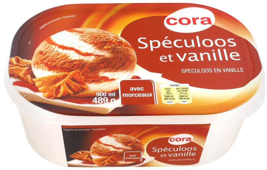 Crème glacée vanille spéculoos bac 900 ml Cora : photo du produit rappelé le 28/07/2021