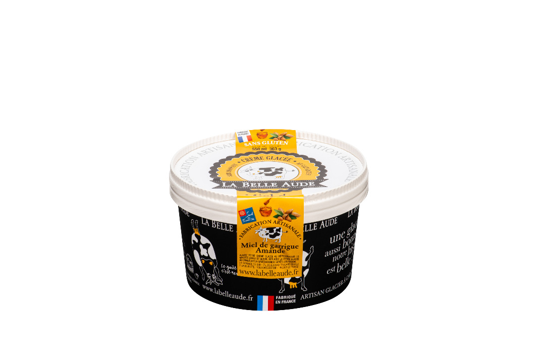 Crèmes glacées 550 ml : miel de garrigue amande, noisette La Belle Aude : photo du produit rappelé le 13/08/2021