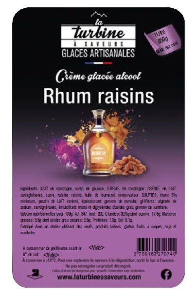 Crèmes glacées et sorbets La Turbine à Saveurs : photo du produit rappelé le 15/07/2021