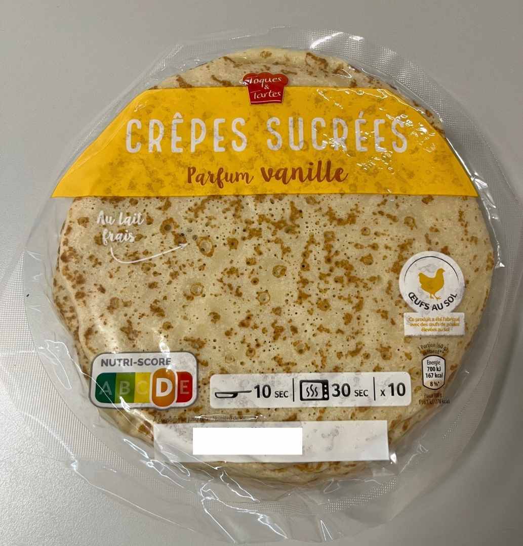 Crêpes sucrées parfum vanille Toques & Tartes : photo du produit rappelé le 16/08/2022