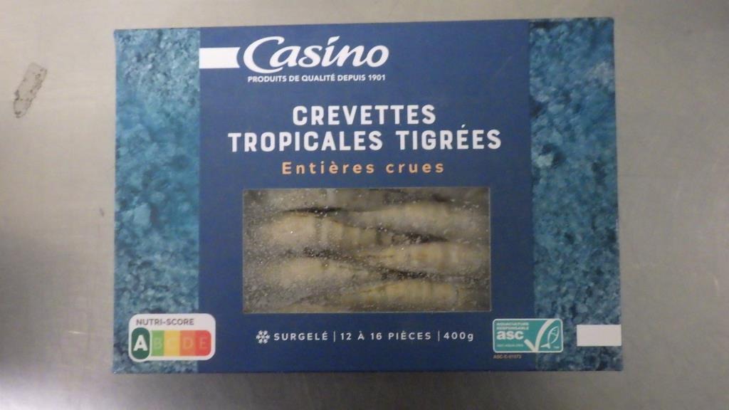 Crevette entières tropicales surgelées 400g Casino : photo du produit rappelé le 19/04/2021