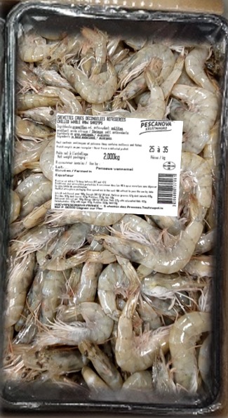 Crevettes crues décongelées réfrigérées Pescanova Krustanord : photo du produit rappelé le 10/09/2024