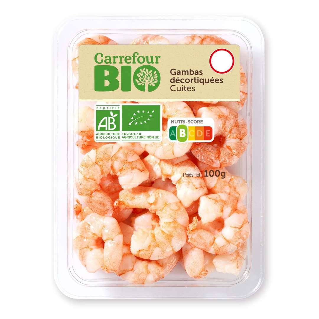 Crevettes décortiquées bio nature 100g Carrefour BIO : photo du produit rappelé le 01/10/2025
