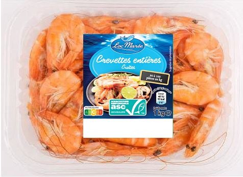 Crevettes entieres cuites 1kg Loc Maree : photo du produit rappelé le 07/12/2021
