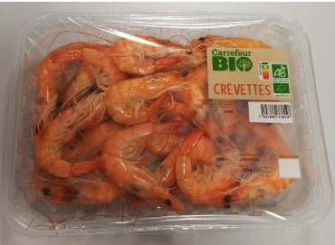 Crevettes entières cuites réfrigérées bio litopenaeus vannamei Carrefour : photo du produit rappelé le 25/09/2026