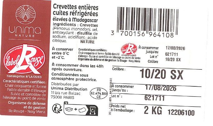 Crevettes roses cuites étal poissonnerie : photo 3 sur 5 du produit rappelé le 11/08/2026