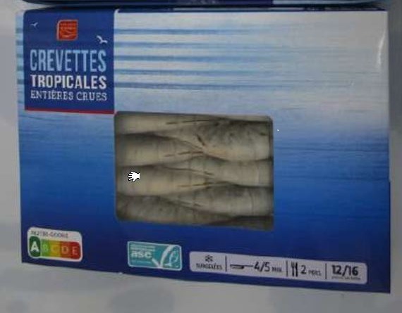 Crevettes tropicales entieres crues surgelees 400g Golden Seafood : photo du produit rappelé le 11/04/2025