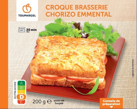 Croque brasserie chorizo emmental surgele Toupargel : photo du produit rappelé le 30/07/2021
