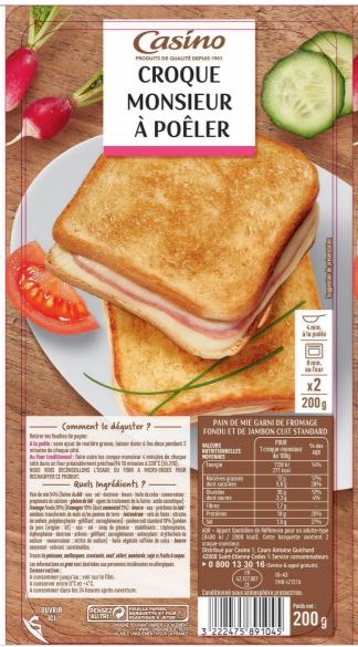 Croque monsieur a poeler 200g Casino : photo du produit rappelé le 09/07/2021